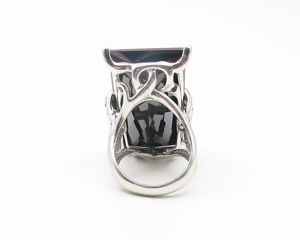 925 Sterling Silver  Faceted Black Hematite Cocktail Ring Sz 7.5  RG11355