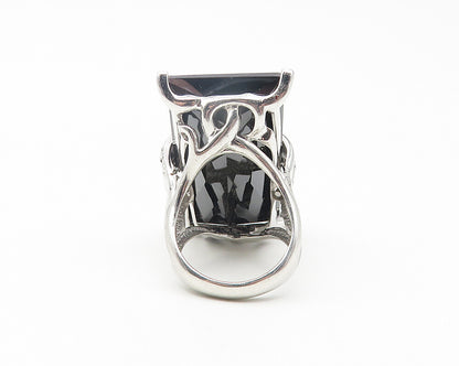 925 Sterling Silver  Faceted Black Hematite Cocktail Ring Sz 7.5  RG11355