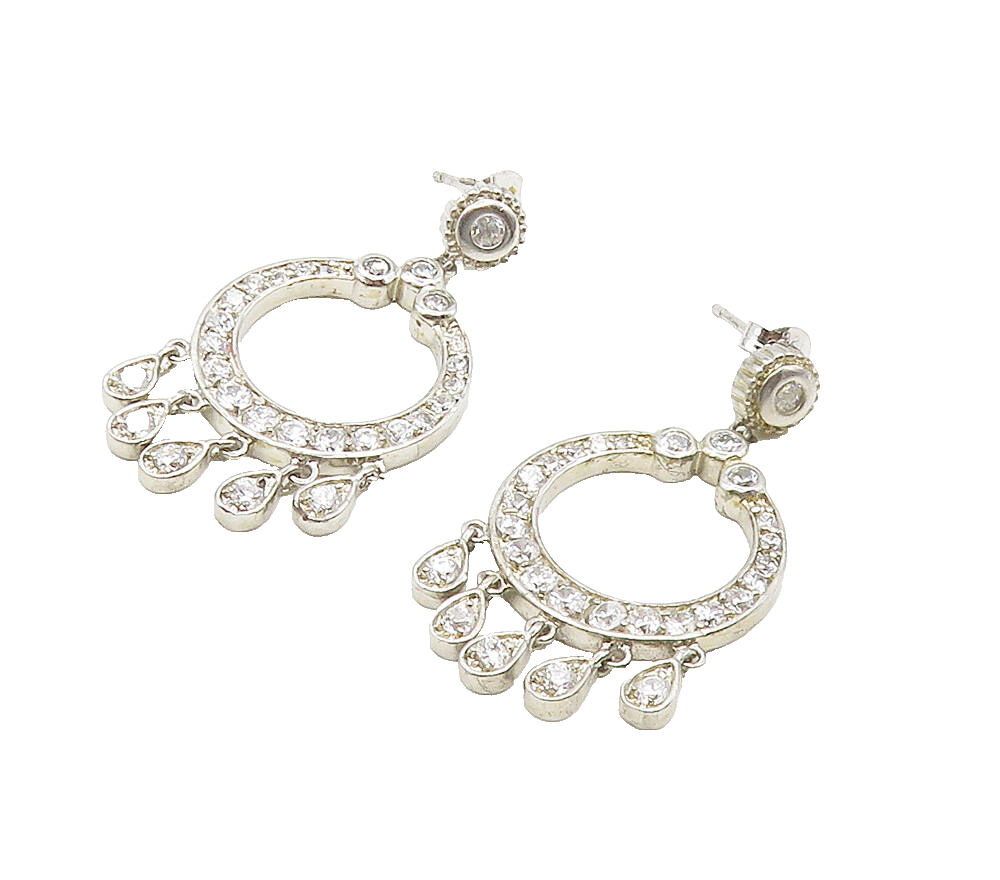 925 Sterling Silver  Shiny Cubic Zirconia Open Circle Drop Earrings  EG8034