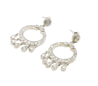 925 Sterling Silver  Shiny Cubic Zirconia Open Circle Drop Earrings  EG8034