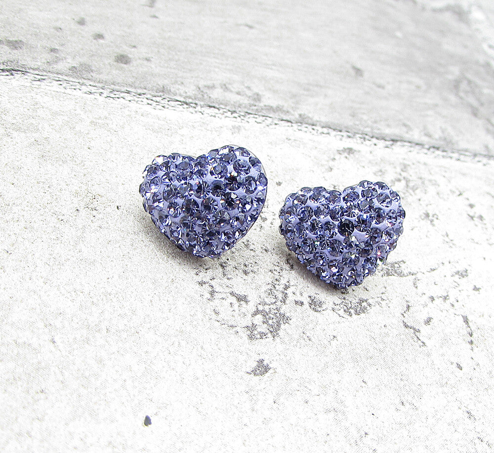 925 Sterling Silver  Round Cut Amethyst Love Heart Stud Earrings  EG1011