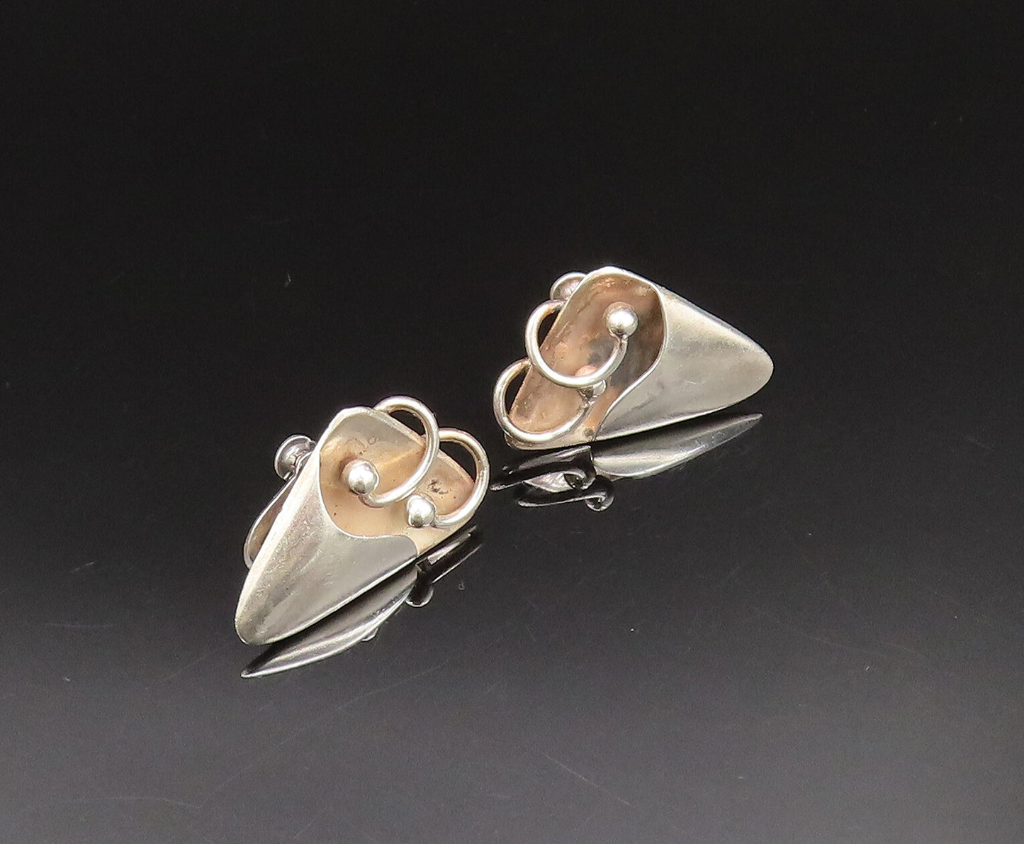 ANTONIO REINA 925 Silver  Vintage Modernist Screw Back Earrings  EG11820