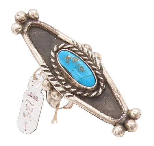 925 Sterling Silver Vintage Ring NAVAJO Long Beaded Turquoise  Sz 6.5  RG28335