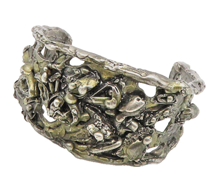 925 Sterling Silver Vintage Brutalist Sculpted Dark Tone Cuff Bracelet BT7626