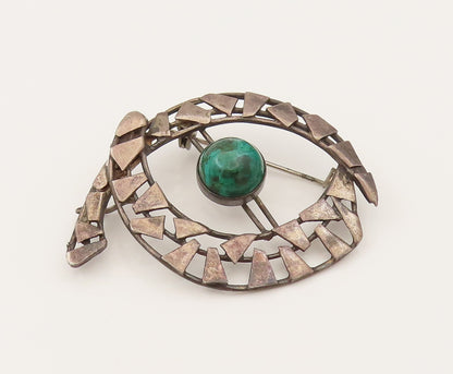 925 Silver  Vintage Geometric Cutout Loop Chrysocolla Brooch Pin  BP10212