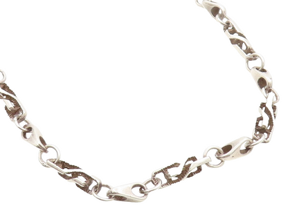 925 Sterling Silver Vintage Necklace Puffed Mariner Link Statement Chain  NE4626