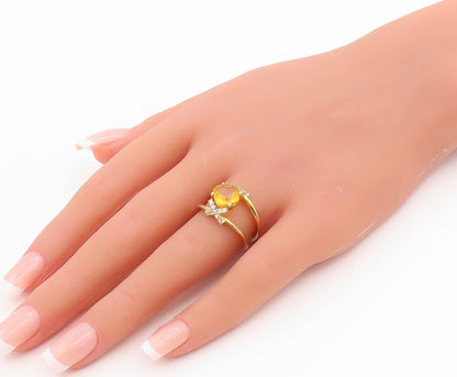 925 Sterling Silver Vintage Ring Gold Plated Citrine & CZ Band  Sz 6.5  RG35517