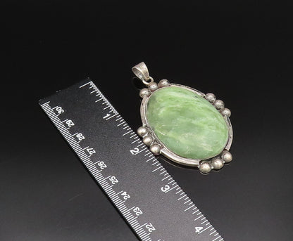 DAVID ALLENDE 925 Silver  Vintage Beaded Edge Green Jasper Pendant  PT21523