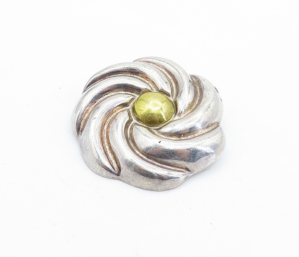 LATON MEXICO 925 Silver  Vintage Two Tone Swirl Flower Brooch Pin  BP2413