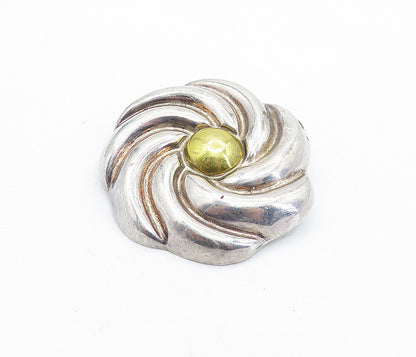 LATON MEXICO 925 Silver  Vintage Two Tone Swirl Flower Brooch Pin  BP2413