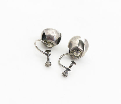 925 Sterling Silver  Vintage Dark Tone Flower Non Pierce Earrings  EG4552