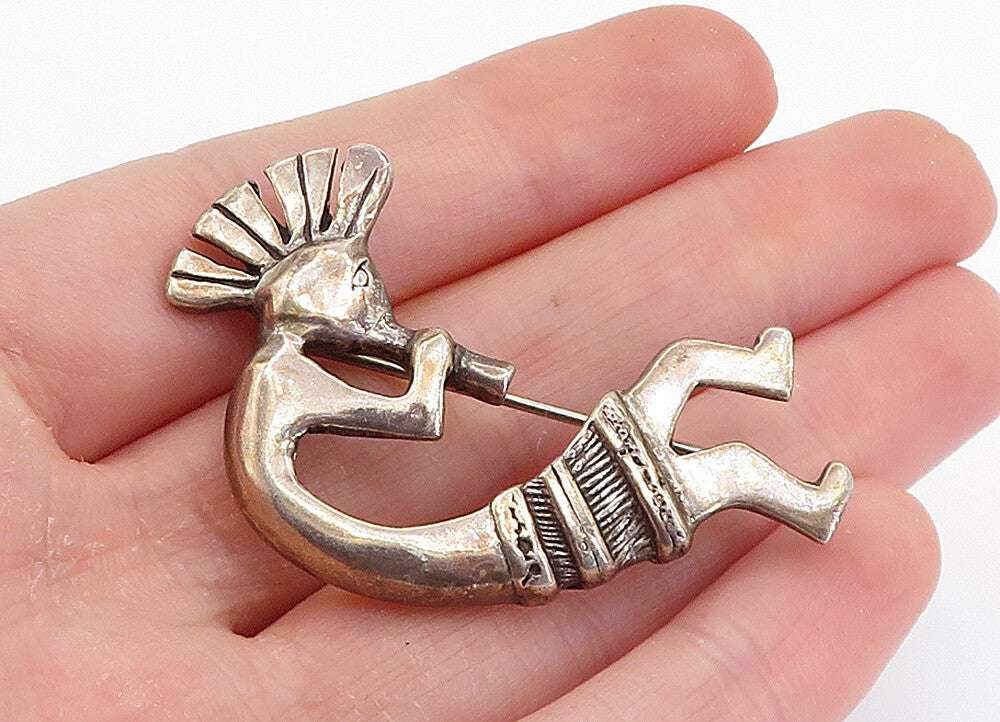 GLENN SANDOVAL NAVAJO 925 Silver  Vintage Kokopelli Dancer Brooch Pin  BP2813