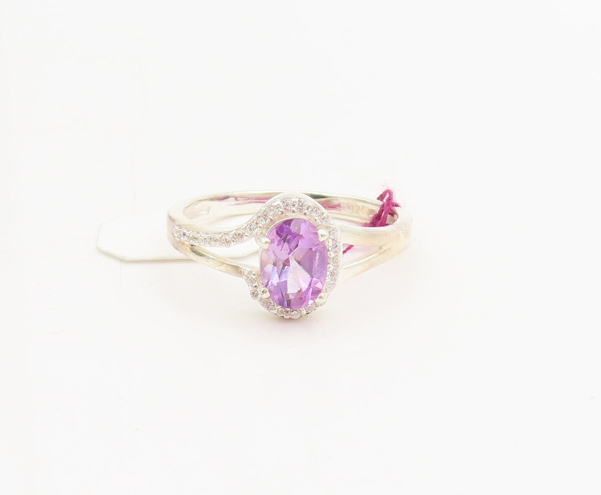 925 Sterling Silver  Vintage Minimalist 2 Tone Topaz Cutout Ring Sz 8 RG27020
