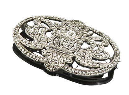 PRK 925 Sterling Silver  Vintage Sparkling Floral Swirl Brooch Pin  BP3307
