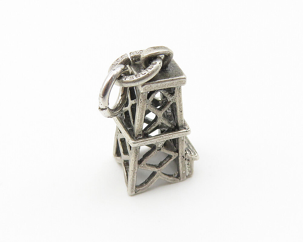 925 Sterling Silver  Vintage Petite Dark Tone Tower Drop Pendant  PT8404