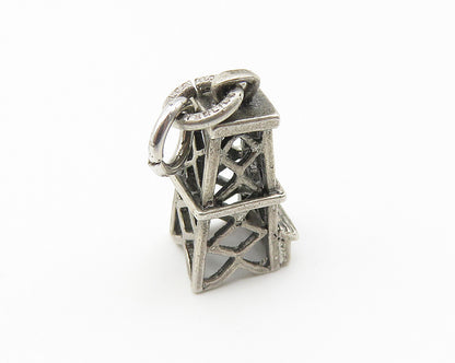 925 Sterling Silver  Vintage Petite Dark Tone Tower Drop Pendant  PT8404