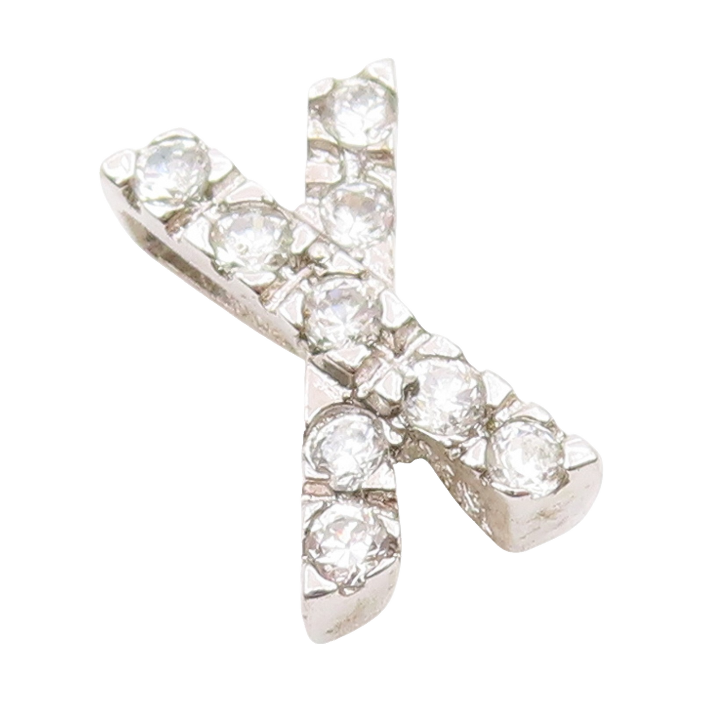 925 Sterling Silver  Vintage Dainty Cubic Zirconia X Charm Pendant  PT21234
