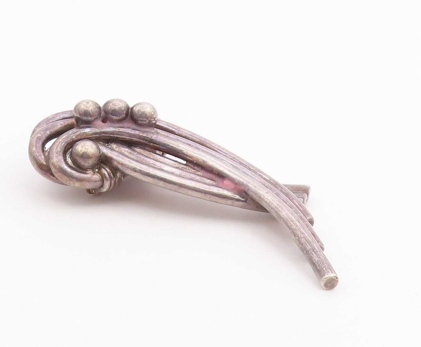 925 Sterling Silver  Vintage Heavy Large Dark Tone Ribbon Brooch Pin  BP8786