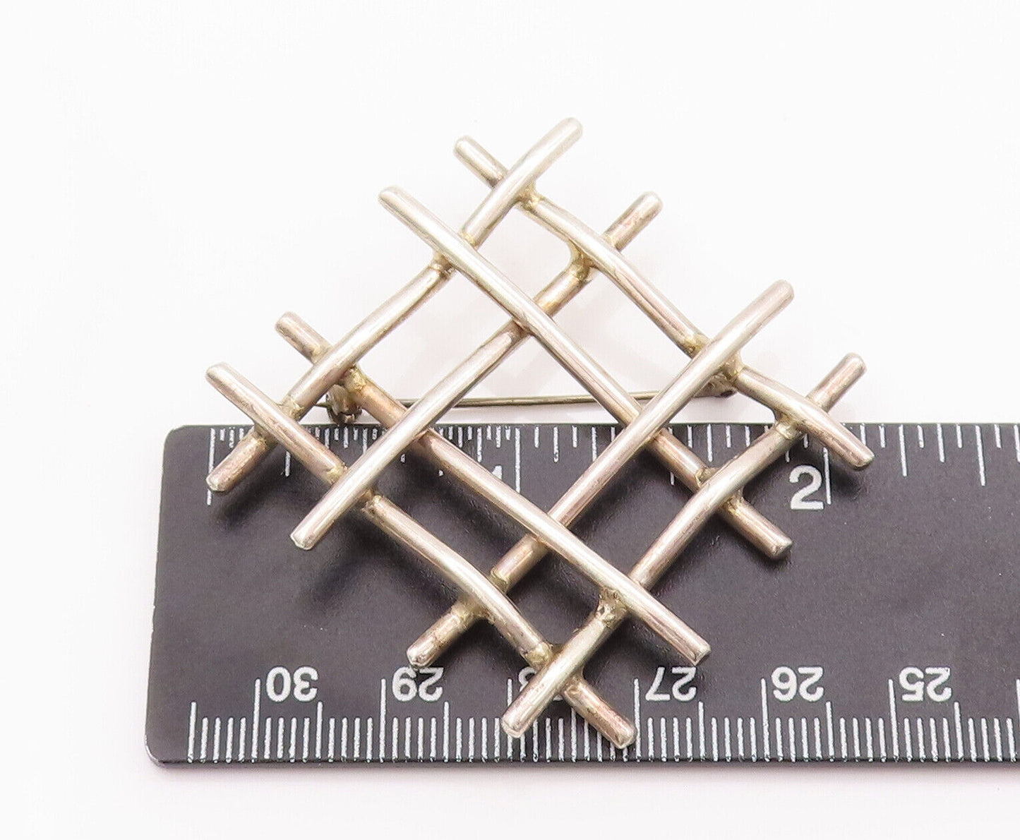 925 Sterling Silver Vintage Brooch Pin CARSI MEXICO Rod Woven Checks  BP10790