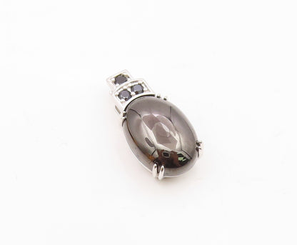 925 Sterling Silver  Vintage Cabochon Hematite Pretzel Swirl Pendant  PT15841