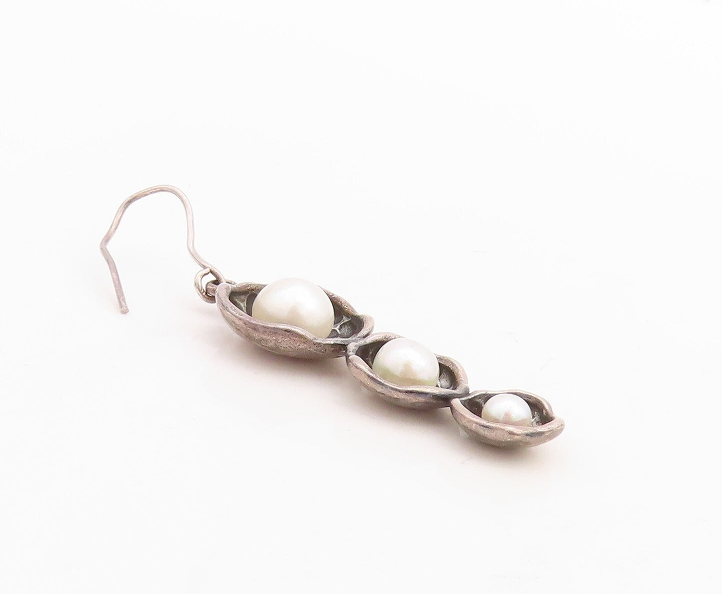 925 Sterling Silver Vintage Earrings Dark Tone Pearl Floral Cutout   EG13258