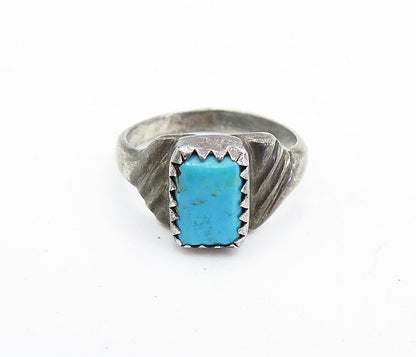 NAVAJO 925 Sterling Silver  Vintage Turquoise Dark Tone Band Ring Sz 5  RG5516