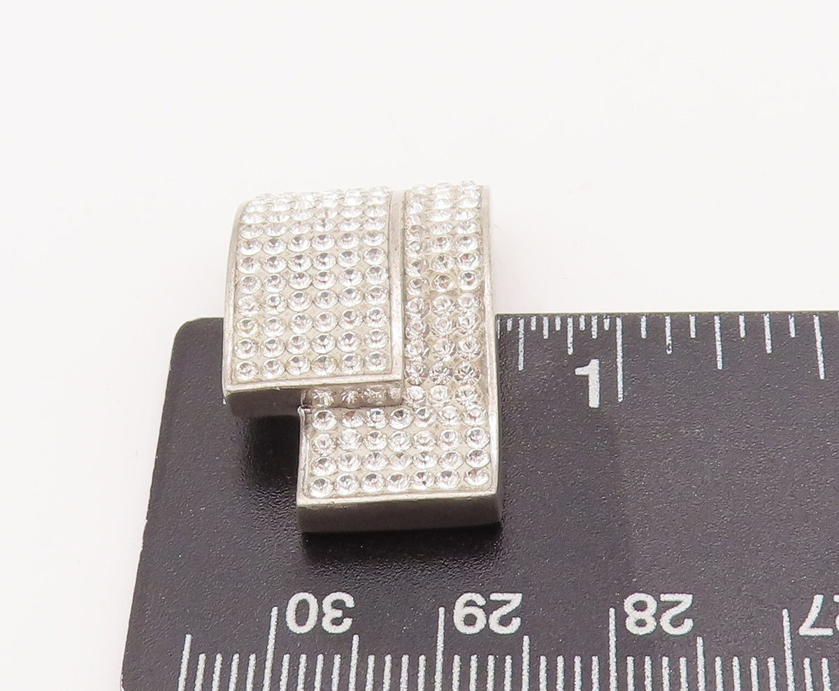 925 Sterling Silver Vintage Pendant Double Rectangular Inlay CZ Drop  PT23095