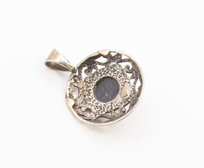 JEZLAINE 925 Sterling Silver  Vintage Black Onyx Swirl Border Pendant  PT16447