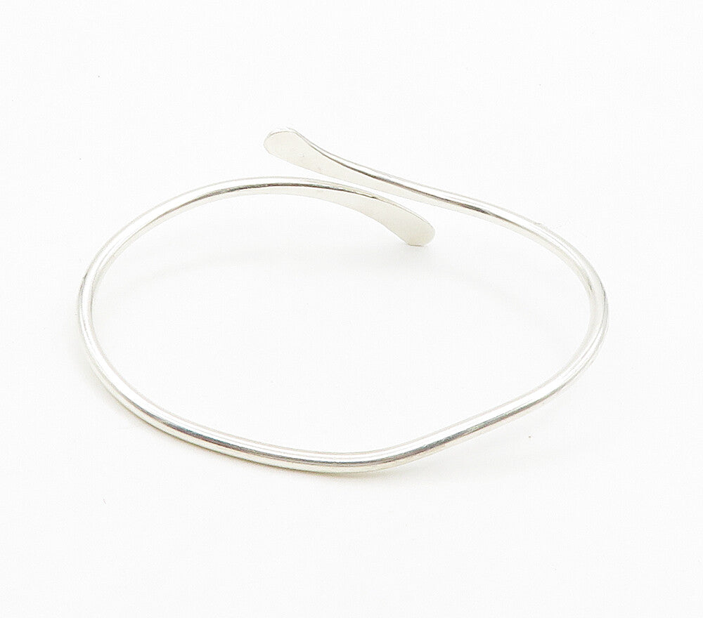 925 Sterling Silver  Shiny Hammered Flat Ends Bypass Cuff Bracelet  BT6161