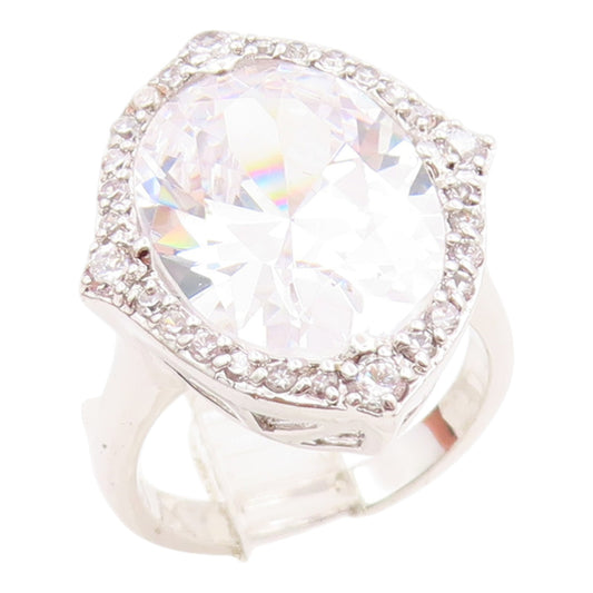 925 Sterling Silver Vintage Ring Faceted CZ Halo Statement Band  Sz 7  RG35659