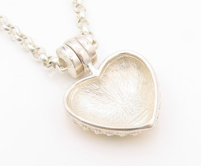 925 Sterling Silver Vintage Necklace ESPO SIG Floral Enameled Heart  NE4502