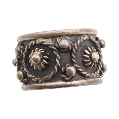 925 Sterling Silver Vintage Ring Antique Roped Floral Design  Sz 9  RG32764