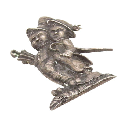 925 Sterling Silver Vintage Brooch Pin Antique Hummel Boy & Girl Figure  BP12242