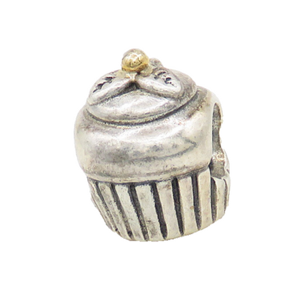 PANDORA 925 Silver & 14K GOLD  Vintage Shiny 2 Tone Cupcake Motif Bead  TR2683