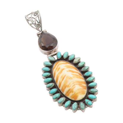 925 Sterling Silver Vintage Pendant Turquoise Large Sunburst Oval Locket PT25847