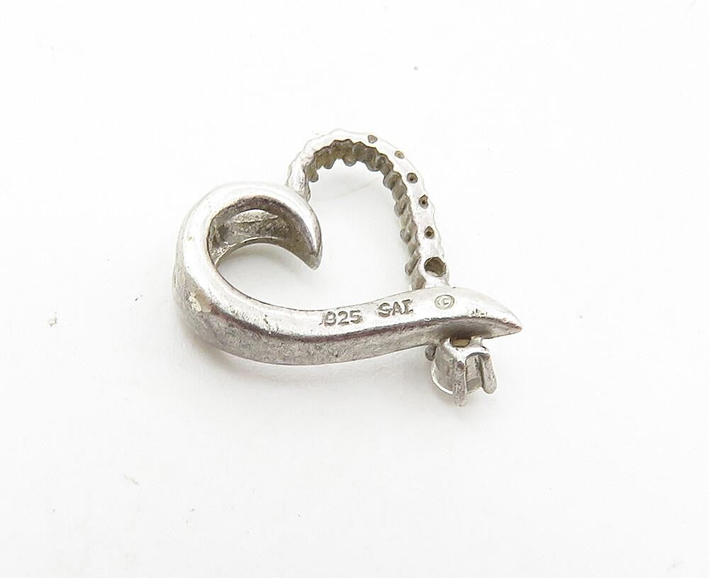 925 Sterling Silver  Vintage Petite Topaz Open Love Heart Pendant  PT7092