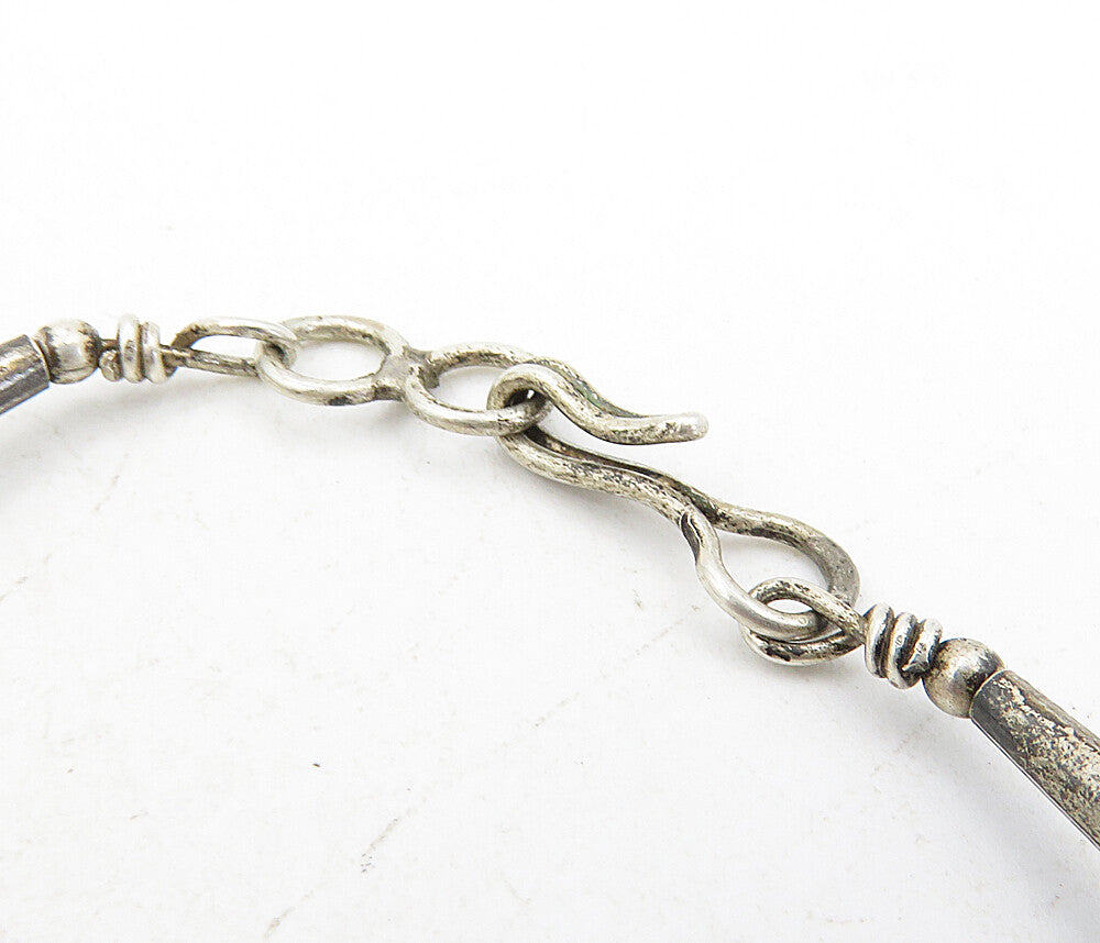 NAVAJO 925 Sterling Silver  Vintage Tear Drop Hematite Chain Necklace  NE1618
