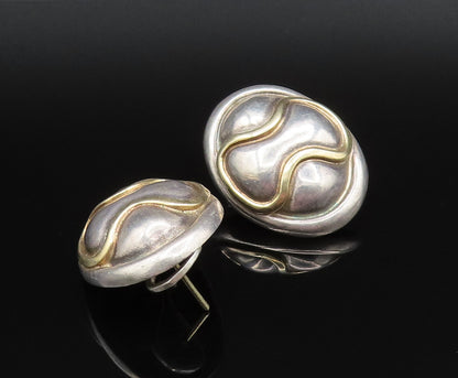 ROBERT WINC 18K GOLD & 925 Silver  Vintage 2 Tone Wave Oval Earrings  EG12020