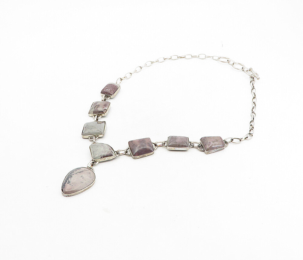 925 Sterling Silver  Vintage Spotted Jasper Multi Shape Chain Necklace  NE1706