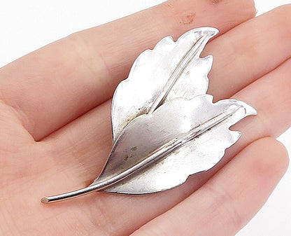 CARL ART 925 Sterling Silver  Vintage Shiny Floral Leaves Brooch Pin  BP1385