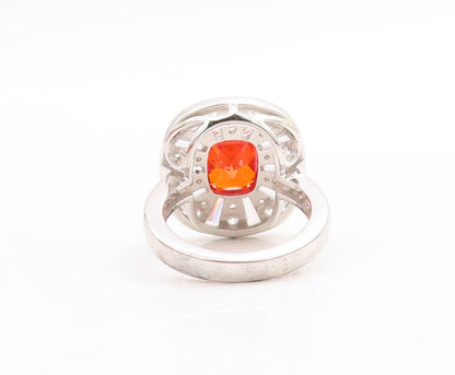925 Sterling Silver Vintage Ring Rectangle Orange Halo White CZ Sz 7  RG30729