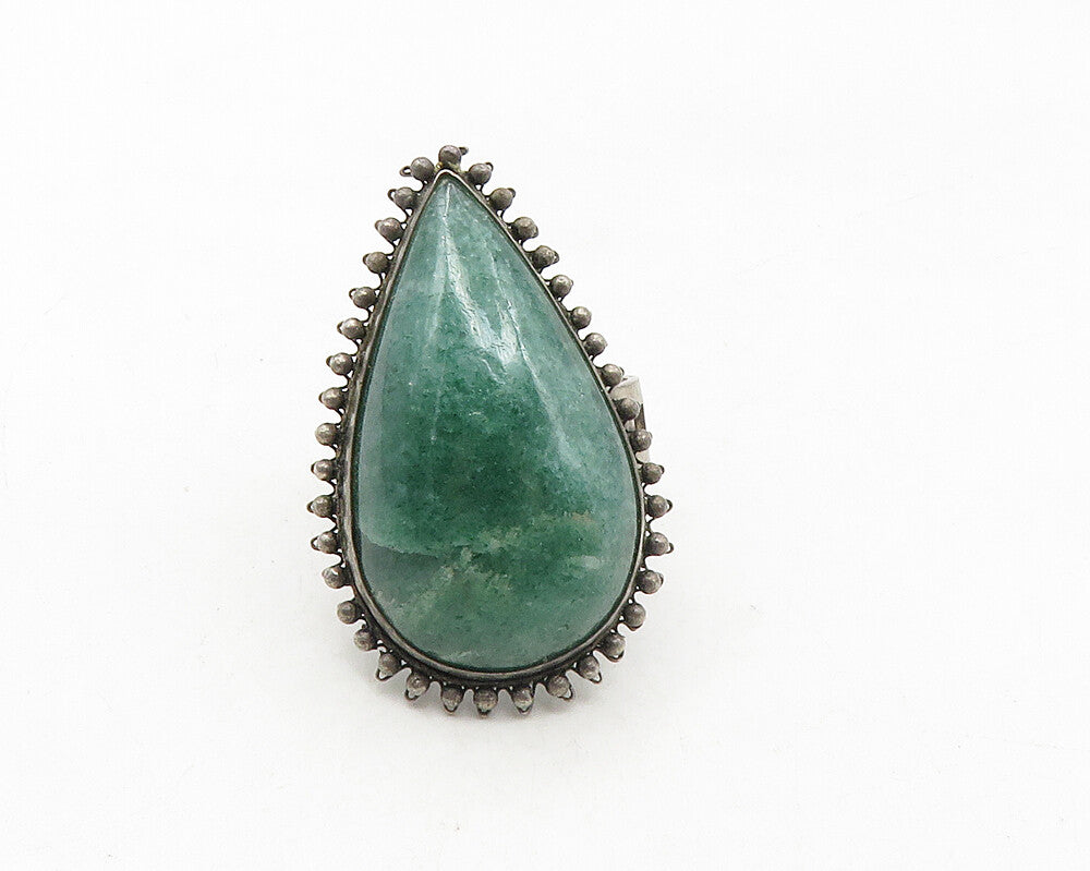 925 Sterling Silver  Vintage Antique Pear Shape Jade Cocktail Ring Sz 9 RG9849