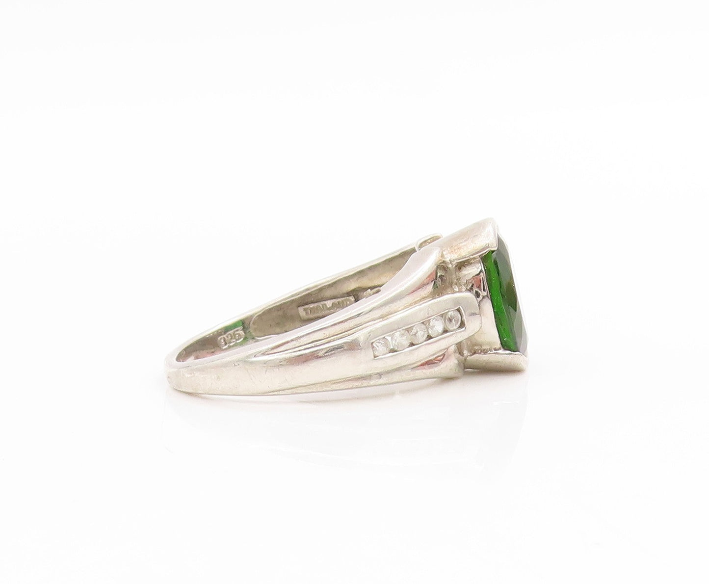 925 Sterling Silver Vintage Ring Elegant Green CZ Statement Band Sz 9.5 RG34681
