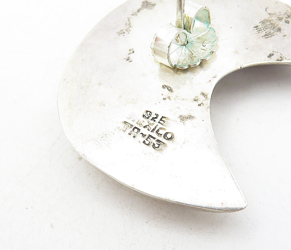 MEXICO 925 Sterling Silver  Vintage Hollow Crescent Moon Drop Earrings  EG4022