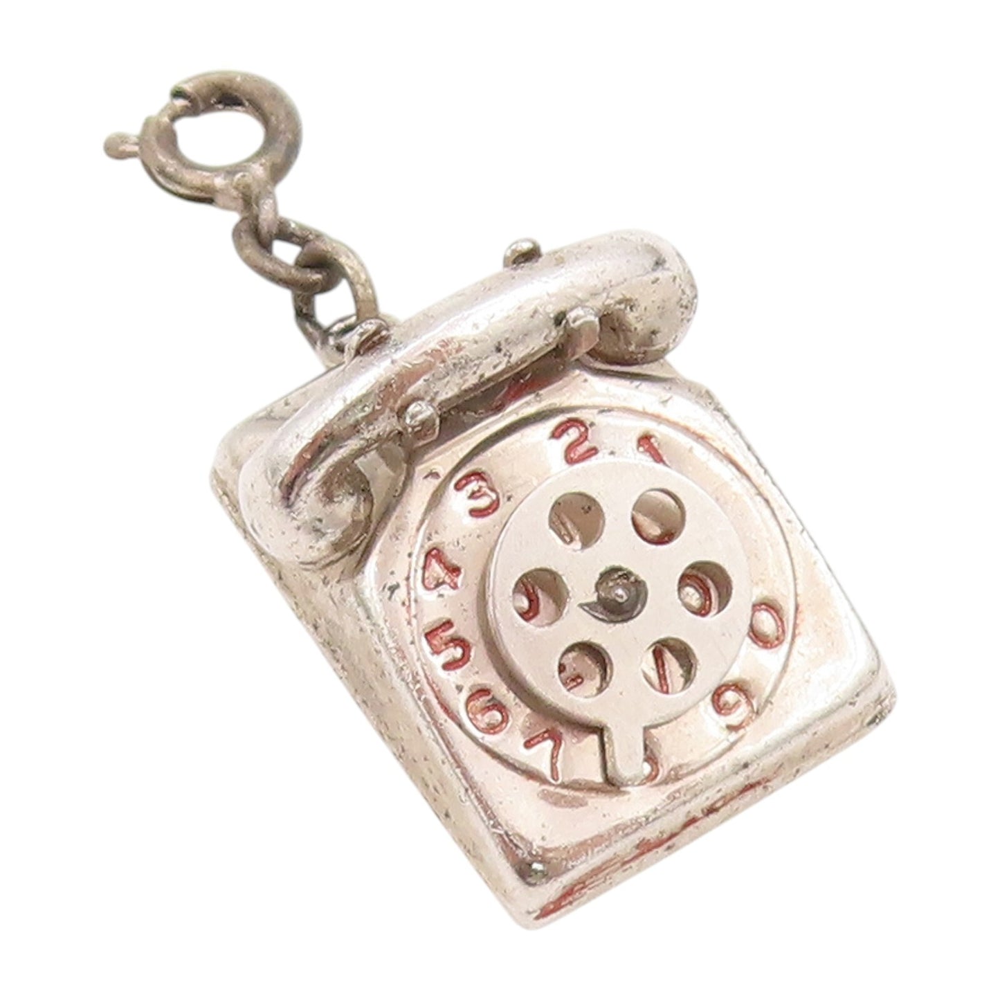 925 Sterling Silver Vintage Pendant Carved Antique Landline Phone Charm  PT23918