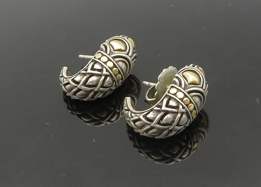 JOHN HARDY 925 Silver & 18K GOLD  Vintage 2 Tone Curve Drop Earrings  EG10792