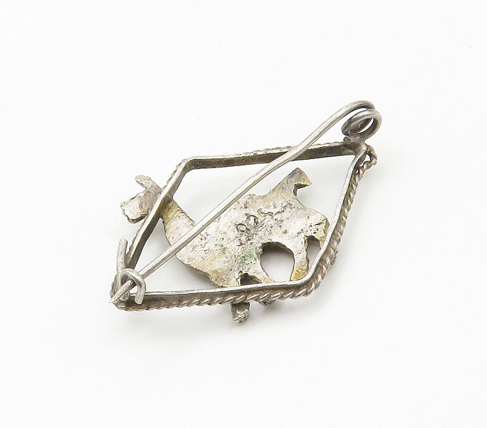 925 Sterling Silver  Vintage Antique Alpaca Diamond Shape Brooch Pin  BP6101