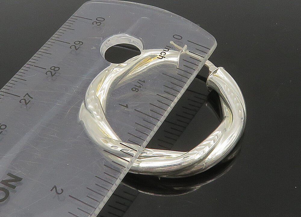 925 Sterling Silver  Vintage Shiny Etched Hollow Twist Hoop Earrings  EG11042