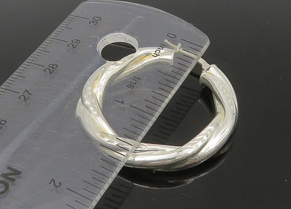 925 Sterling Silver  Vintage Shiny Etched Hollow Twist Hoop Earrings  EG11042