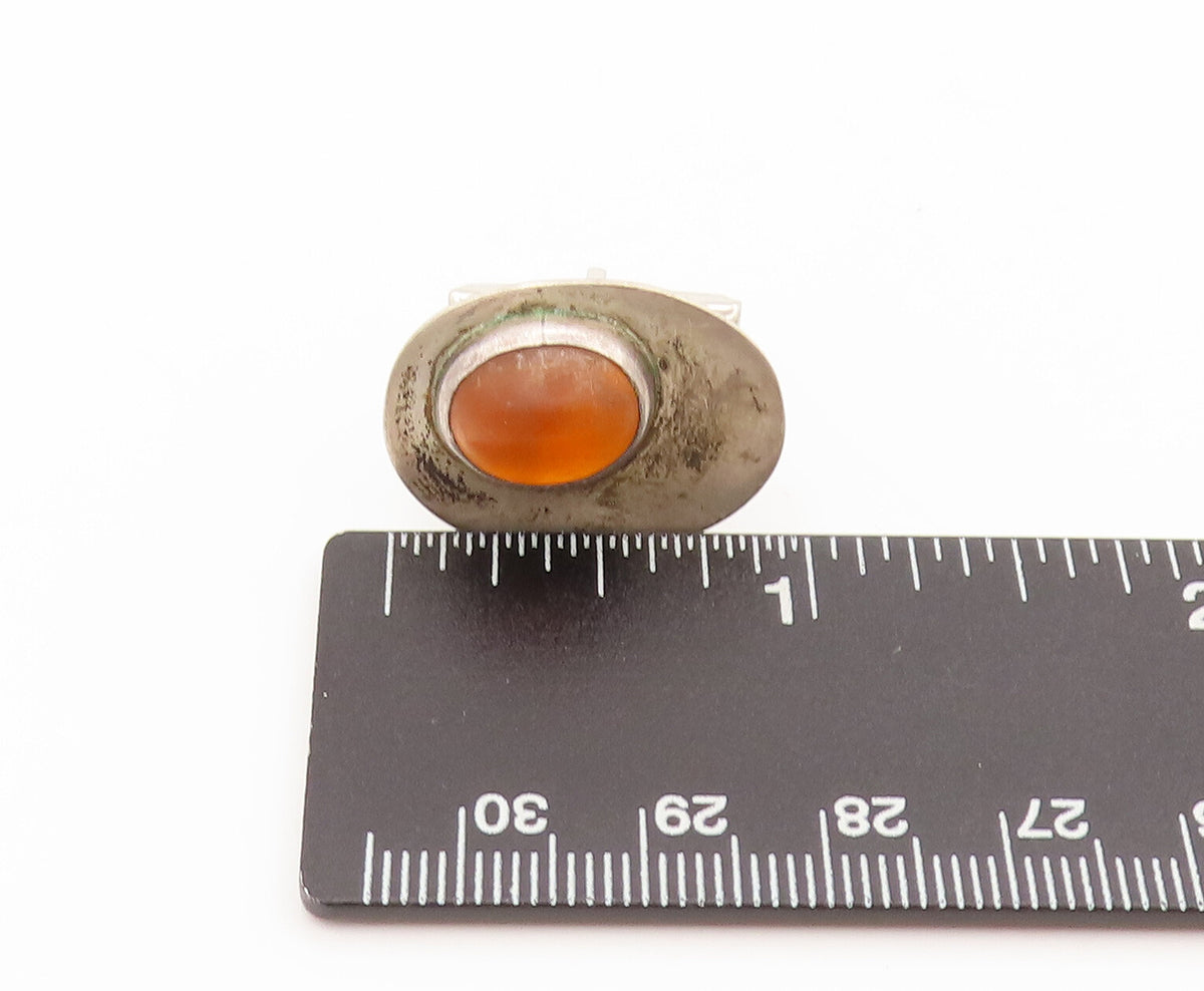 925 Sterling Silver Vintage Designer Oval Carnelian Cuff Links TR3600